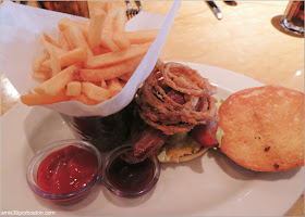 Smokehouse BBQ Burger: Smoked Bacon and Melted Cheddar with Crispy Onion Strings and B.B.Q. Ranch Sauce