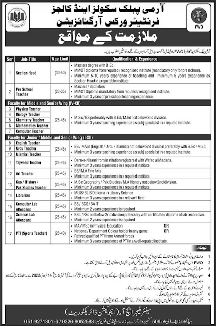 Army Public School and College New Jobs 2023