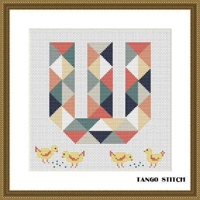 Letter W nursery patchwork cross stitch pattern