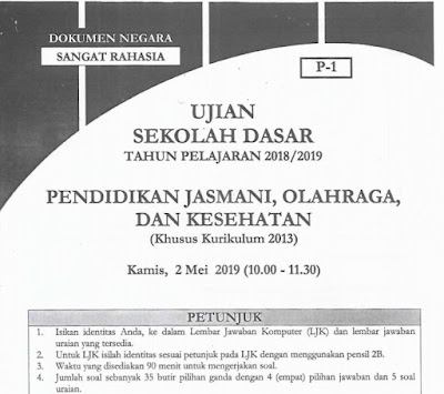 Download Soal USBN   Pendidikan Jasmani, Olahraga dan Kesehatan (PJOK) SD   Tahun 2018 / 2019