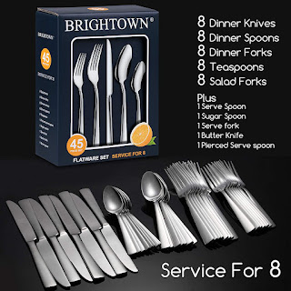 7.45-Piece Silverware Flatware Cutlery Set in Ergonomic Design Size and Weight, Durable Stainless Steel Tableware Service for 8, Dishwasher Safe