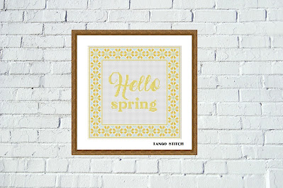 Hello spring cross stitch yellow ornament pattern