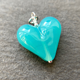 Handmade lampwork glass heart bead pendant by Laura Sparling made with CiM Ice Mint