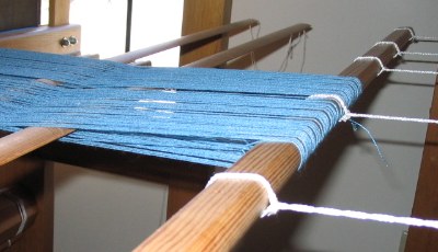The end of my 1st warp looped around the back apron rod.