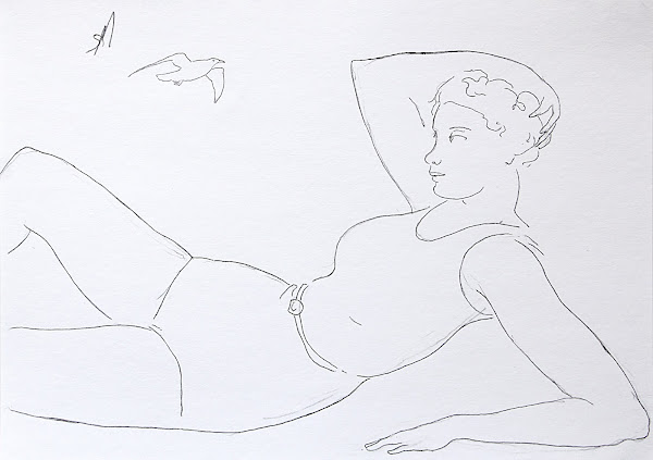 On the Beach, Line Drawing by Sarah Myes