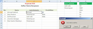 Membuat data validation di excel 2007