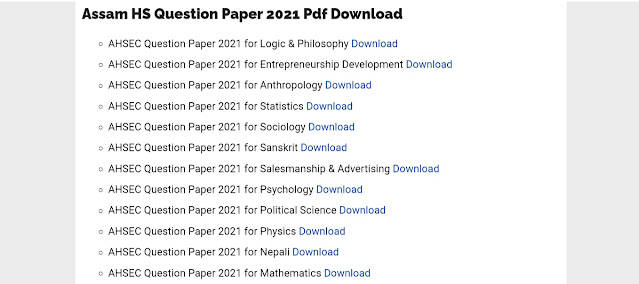 Last Year Question Paper Class HS 2nd Year Assam AHSEC final 2021