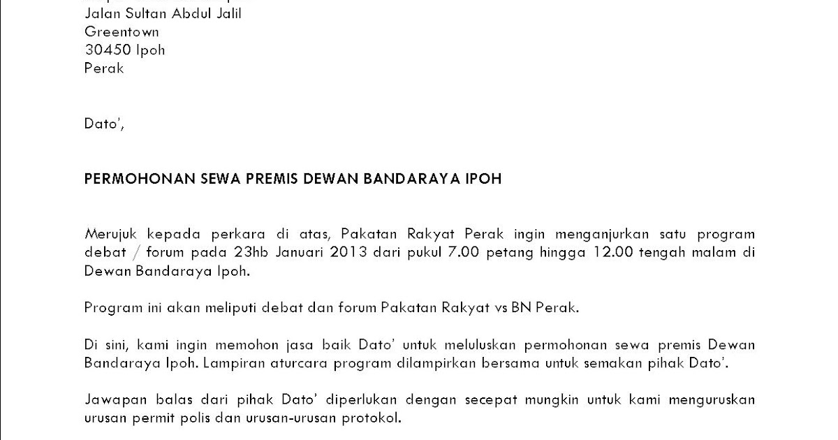 Surat Rasmi Permohonan Kepada Yb - Surat Rasmi B