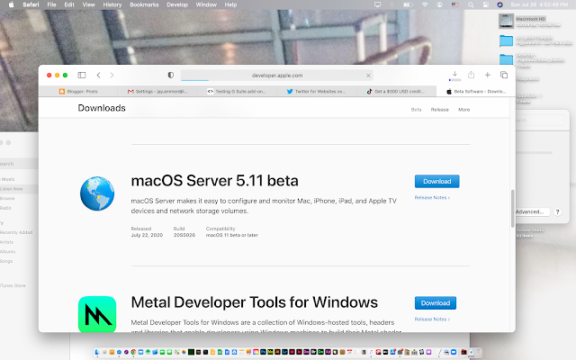 macOS Server 5.11 beta on the Apple Developer Downloads site.