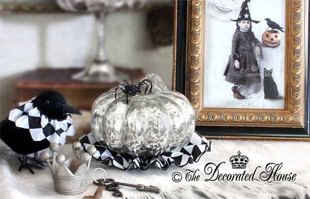 The Decorated House ~ Halloween Decor with Mercury Glass, Ravens and Little Vintage Witch