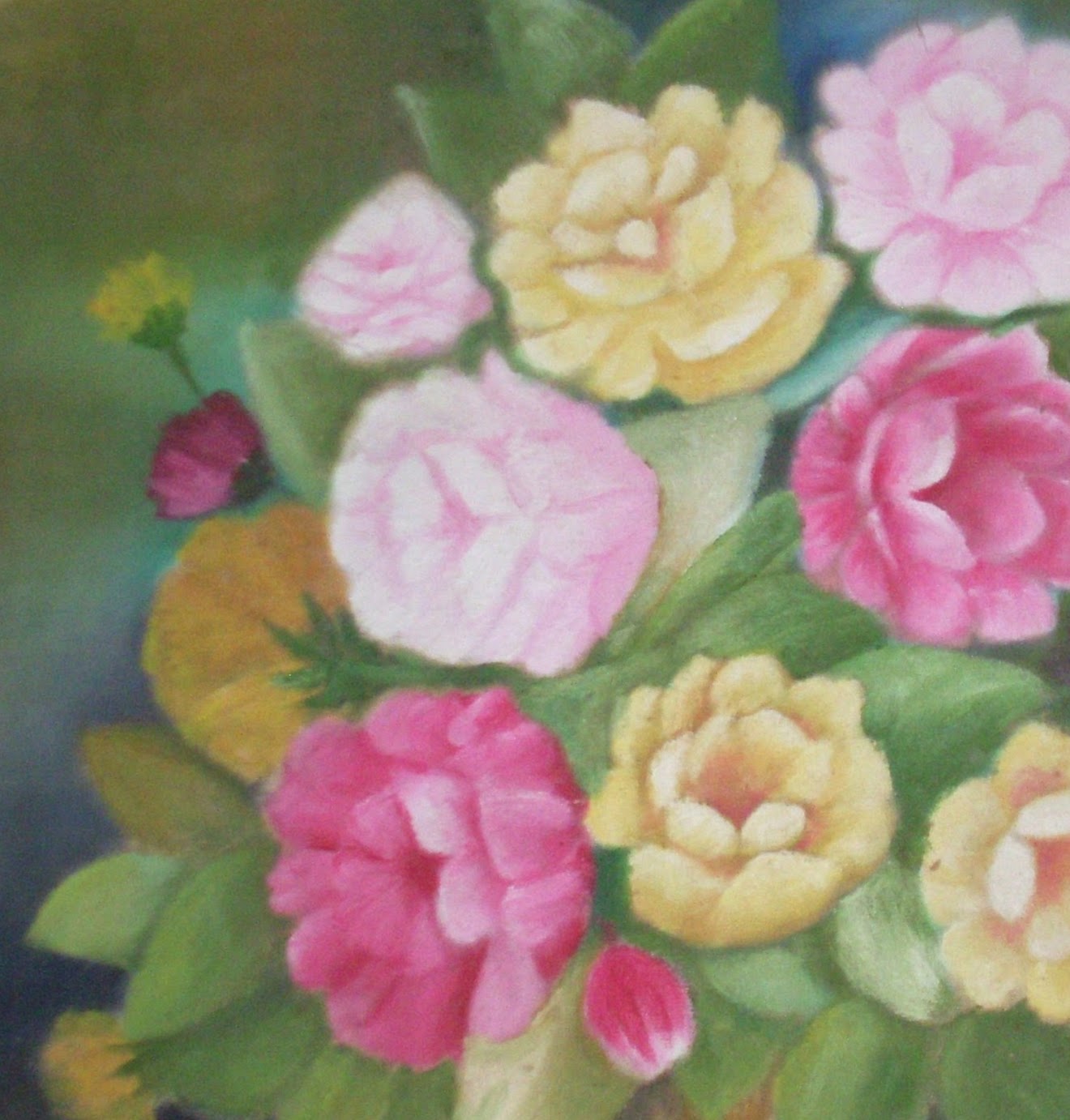 LUKISAN CRAYON : Lukisan cat minyak " Bunga Mawar