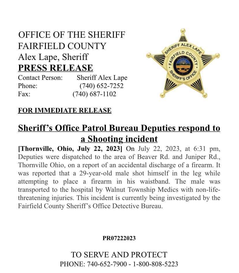 press release shooting in thornville