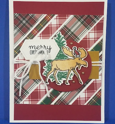 Merry Moose stamp set wtih Plaid tiding DSP spaced apart.