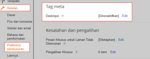 Mengaktifkan Meta Description