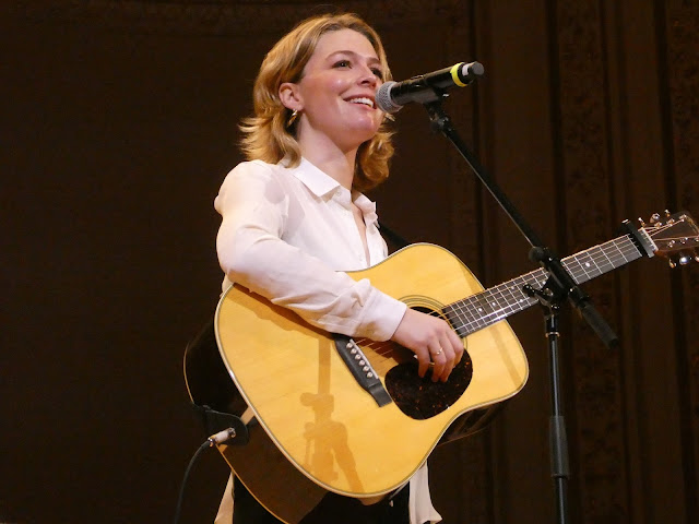 Maggie Rogers, pictured above at the Tibet House US benefit concert at Carnegie Hall on February 26, 2024, will headline at Irving Plaza this Saturday before launching a tour that will bring her to Madison Square Garden in October