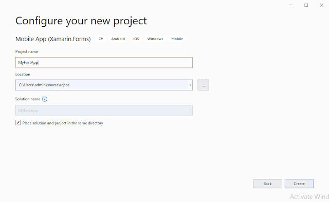 Create your first project xamarin form
