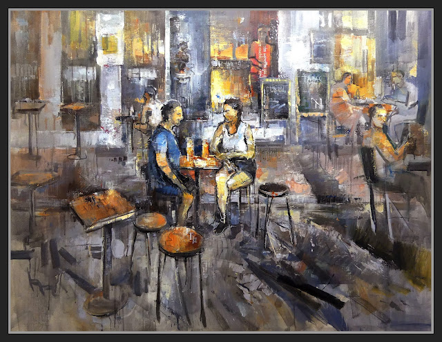 TERRAZA-CAFETERIA-NOCHE-PINTURA-ARTE-ENCUENTROS-CAFETERIAS-PERSONAJES-CUADROS-GRAN FORMATO-PINTOR-ERNEST DESCALS