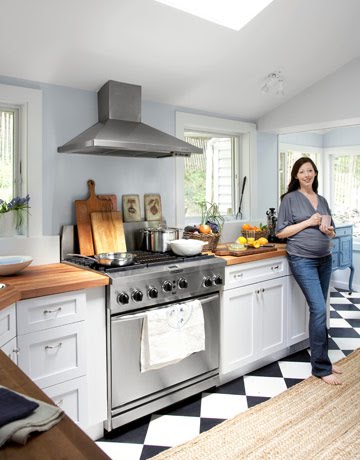 White Shaker-style cabinets, lite maple flooring. counter color ...