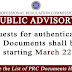 PRC Advisory: Requests for authentication of PRC Documents shall be done online (See the schedule and list of documents here)