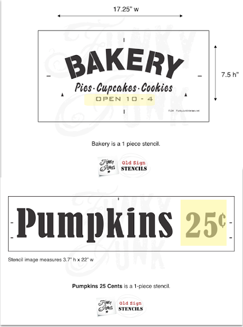 Photo of two Old Sign Stencils, Bakery, and Pumpkins 25 cents.