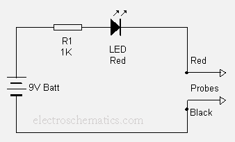 Esquema de un circuito probador de continuidad