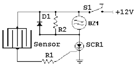 Rain Alarm or Water Detector Circuit with SCR 106CY