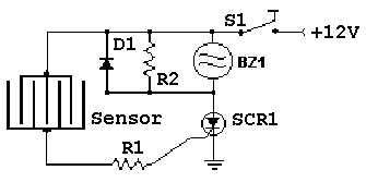 Rain Alarm or Water Detector Circuit with SCR 106CY