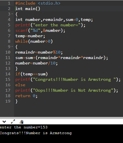 Armstrong number program in c