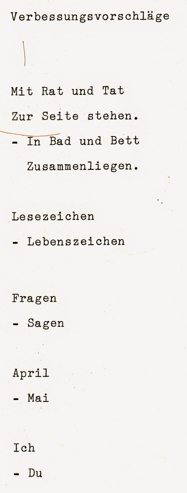 VERBESSERUNGSVORSCHL„GE NUR ECHT MIT HAAR UND SCHREIBMASCHINENSCHRIFT