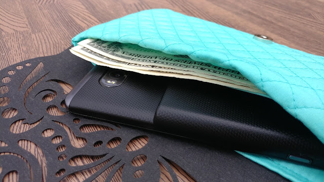 Quilted cell phone clutch with Kraft-Tex