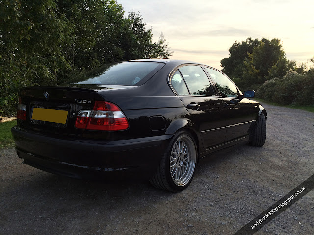 BMW E46 330d sapphire black rear side view BBS LM replica 18 inch