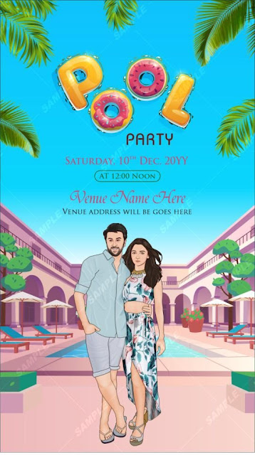 pool party invitation card with cartoon