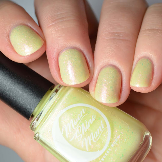 yellow nail polish with pink to green shimmer swatch