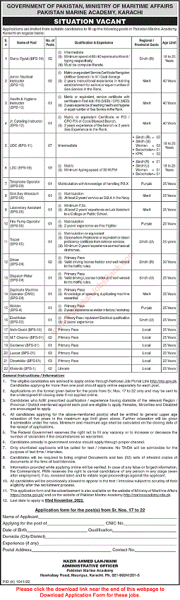 Forces Jobs October 2022 in Pakistan Marine Academy Karachi Download application form online Jobzuking and pakjobscentre