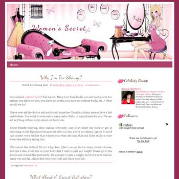 Women's Secret blogger template for personal blog template with cute background. girly blog template girly