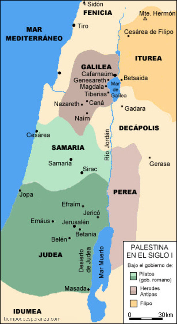 Mapa de la división de Palestina en tiempos de Jesús