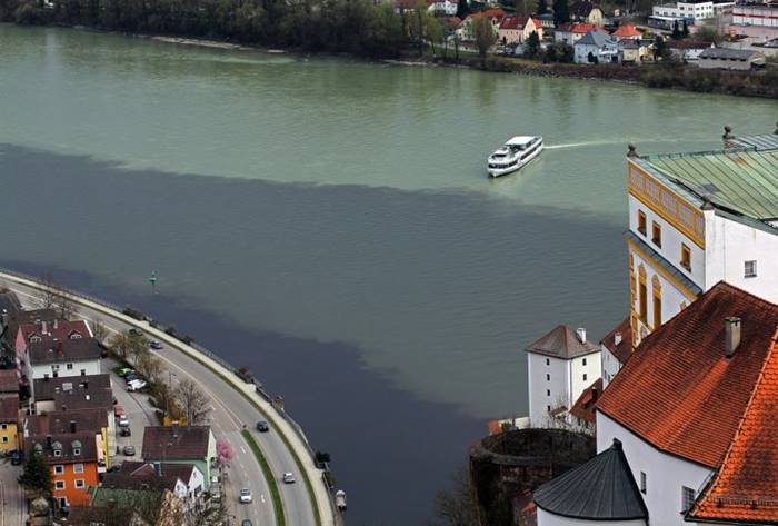 The confluence of the three rivers - The Danube, Iltsa and Inna (Germany)