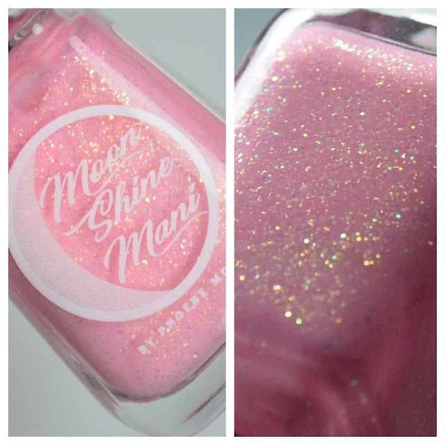 pink nail polish with iridescent glitter