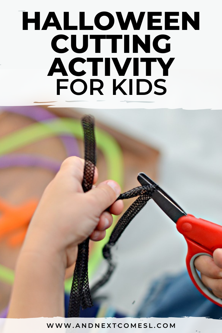 Fine motor Halloween cutting activity for kids to practice scissor skills