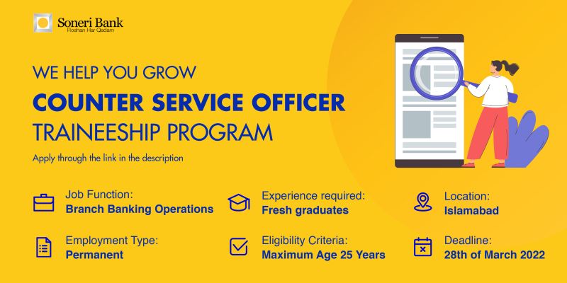 Soneri Bank Ltd Counter Services Officer Traineeship Program 2022