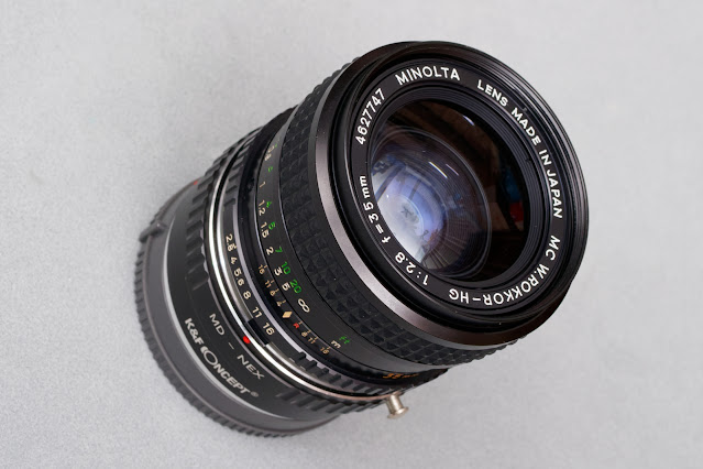 minolta MC W.ROKKOR-HG 1:2.8 f=35mm と マウントアダプター