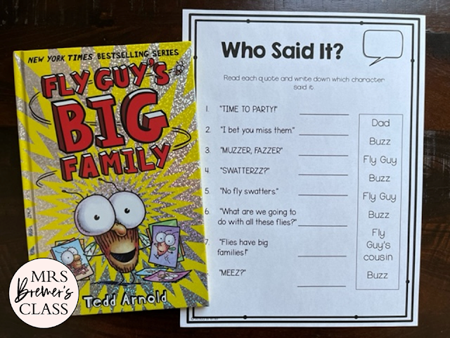 Fly Guys Big Family book study activities unit with Common Core aligned literacy companion activities for First Grade & Second Grade