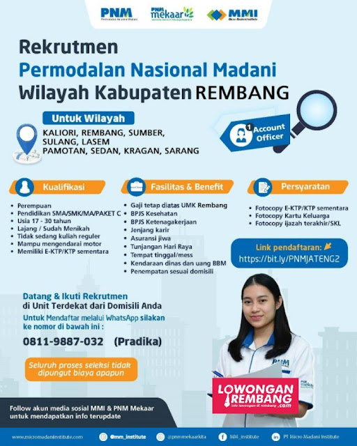 Lowongan Kerja Pegawai Account Officer BUMN PT Micro Madani Institute PNM Mekaar Rembang