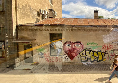 graffiti on buildings in Riga, Latvia