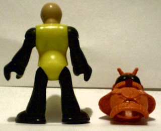 Back of unknown bug man action figure with helmet off