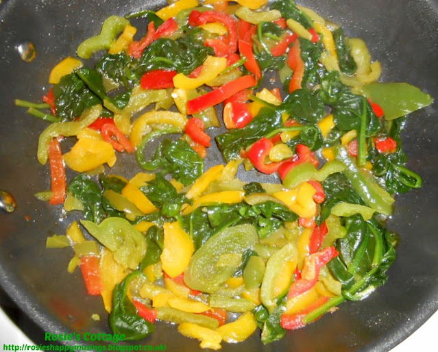 Delicious Light And Fluffy Spinach & Pepper Frittata - Spinach and peppers are gently cooked in olive oil..