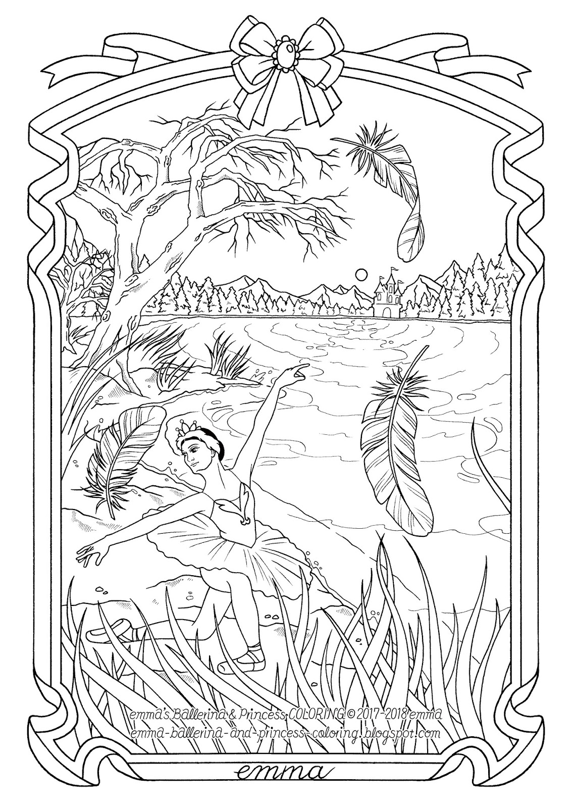 エマのバレリーナとおひめさまのぬりえ 30 バレエ 白鳥の湖 オデット3の無料ぬりえ Ballet Swan Lake Odette3 Free Coloring