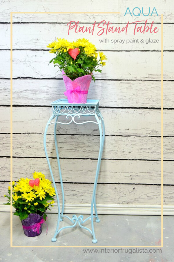 Aqua Painted Plant Stand Table