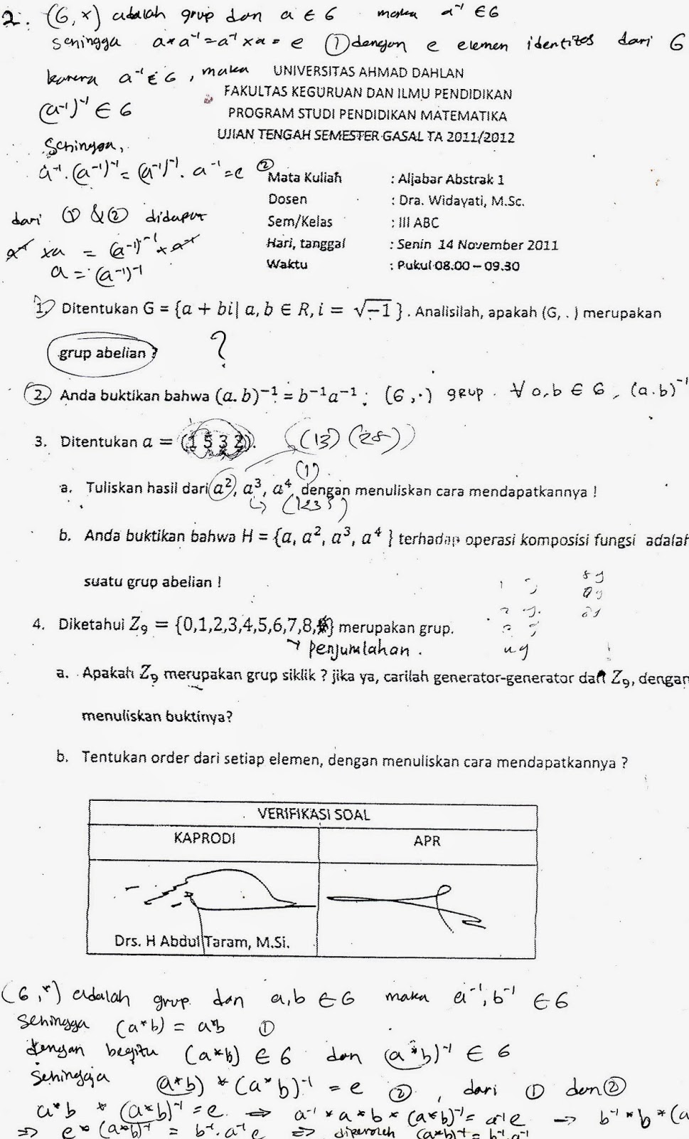 Soal UTS Pendidikan Matematika UAD semester 4 yang wajib 