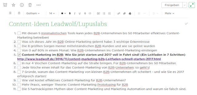 Content-Planung für Leads, Marketing-Automation im B2B mit Evernote